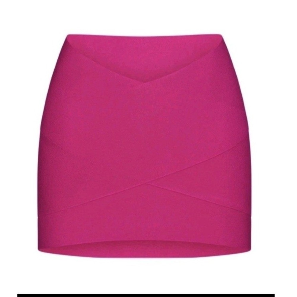 Skims Hot Pink Bandage Swim Mini Skirt‎ Bodycon Crossover Stretchy Ribbed Pink